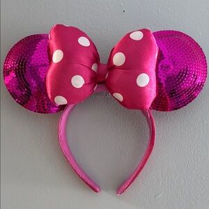 Pink Polka Dot Sequin Mouse Ears Headband